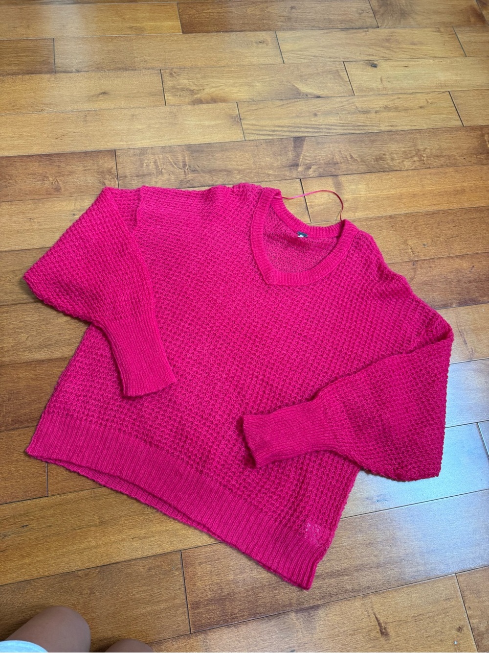 Free People Bright Pink Textured Crewneck Sweater sz L